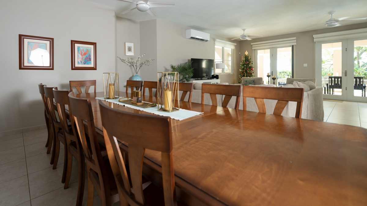Long dining table set for a large group
